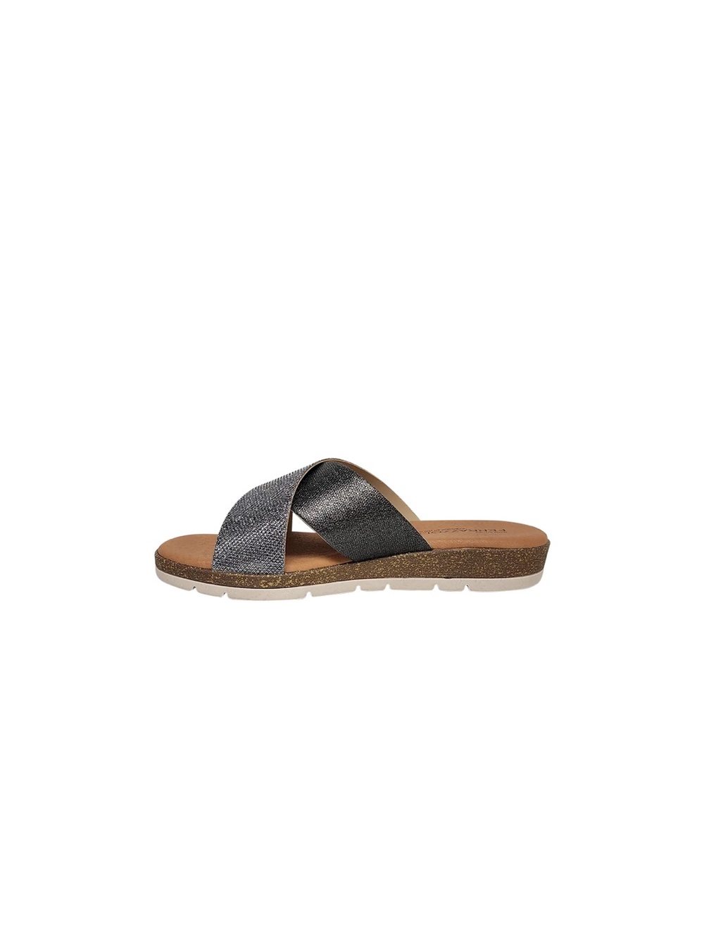 Women's Metallic Cross-Strap Slide Sandal - Charcoal ~ Made in Italy